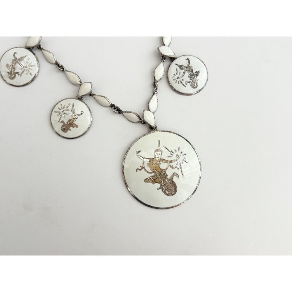 Rare Siam Sterling Silver White Multi-Figure Thai Made 30's 925 Vintage Necklace - Picture 6 of 16